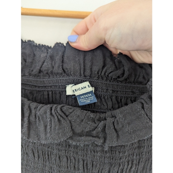 American Eagle Black Ruffle Long Sleeve Blouse Medium - Picture 2 of 5